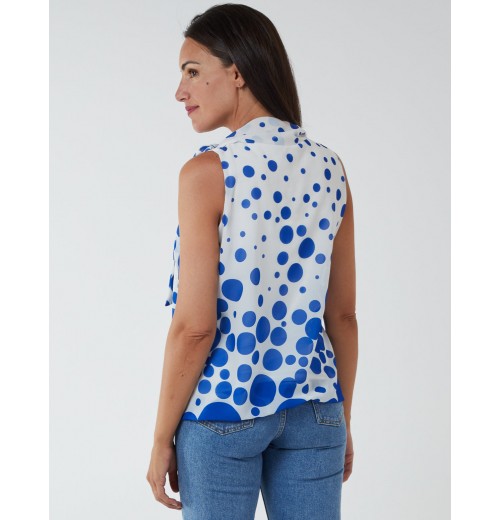 Sleeveless Polka Dot Top With Tie Neck