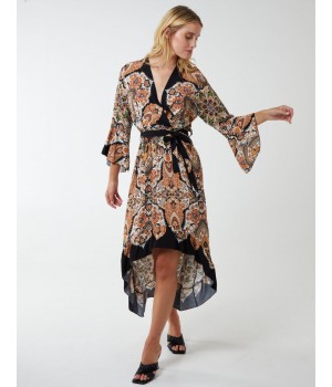 Paisley Wrap Kimono Style Hi Lo Dress