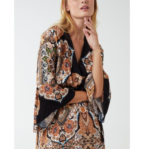 Paisley Wrap Kimono Style Hi Lo Dress