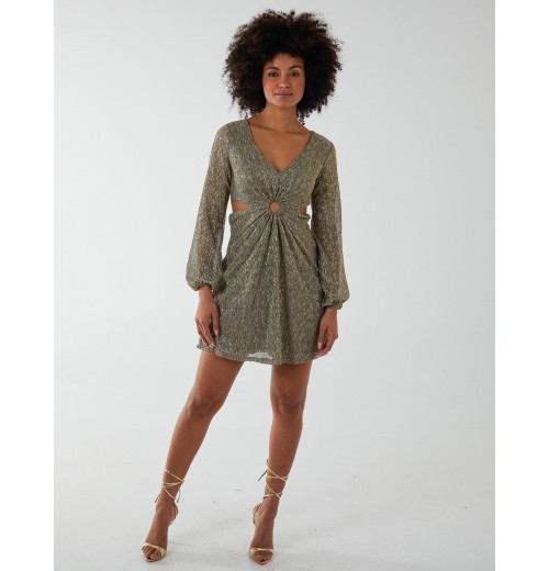 V-Neck Long Sleeve Lurex Dress