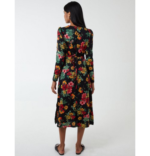 Floral Twist Panel Fit And Flare Midi Dress