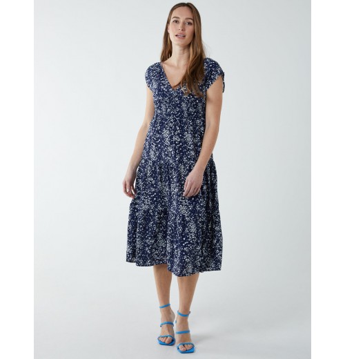 Drawstring Adjustable Tier Midi Dress