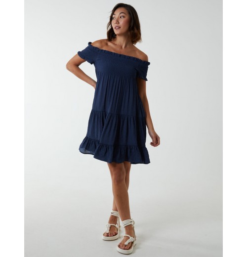 Bardot Shirred Neck Line Floaty Dress