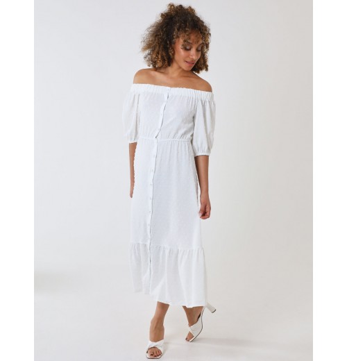 Bardot Button Through Midi Dress