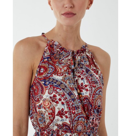 Paisley Halter Neck Keyhole Midi Dress