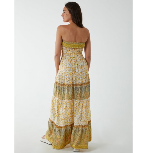 Bandeau Shirred Maxi Dress