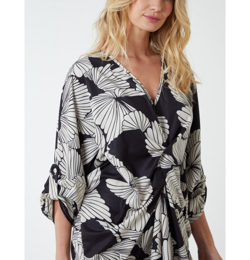 Twist Front Floral Print Tunic