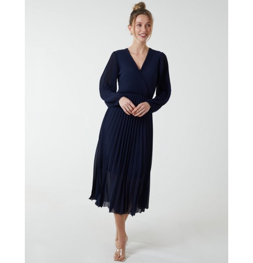 Pleated V-Neck Dress