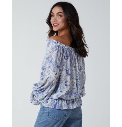 Butterfly Floral Print Gypsy Chiffon Blouse