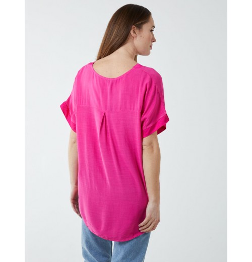 Satin Trim  V Neck Top