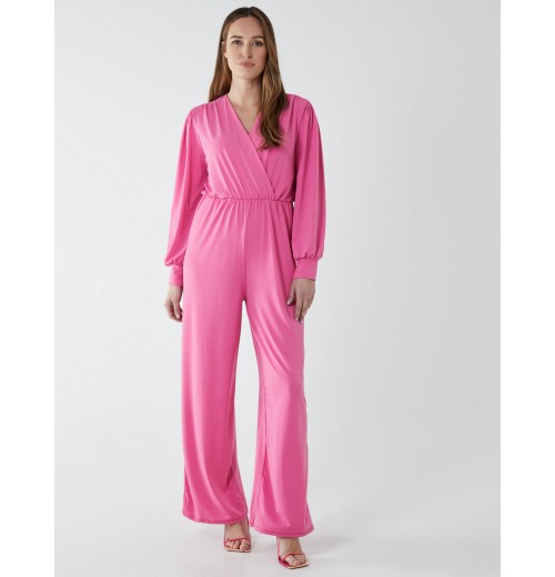 Elasticated Waist Crossover Long Sleeve Jumpsuit