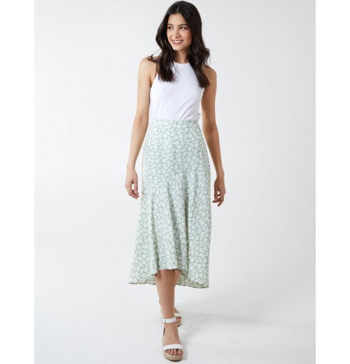 Floral Print Asymmetric Midi Skirt