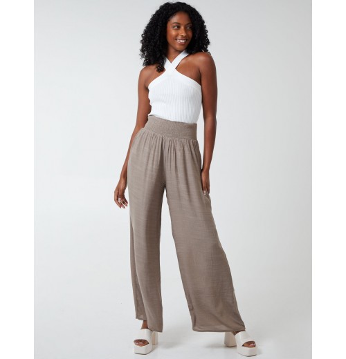 Shirring Waist Wide Leg Trousers