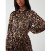 Abstract Animal Print High Neck Blouson Dress