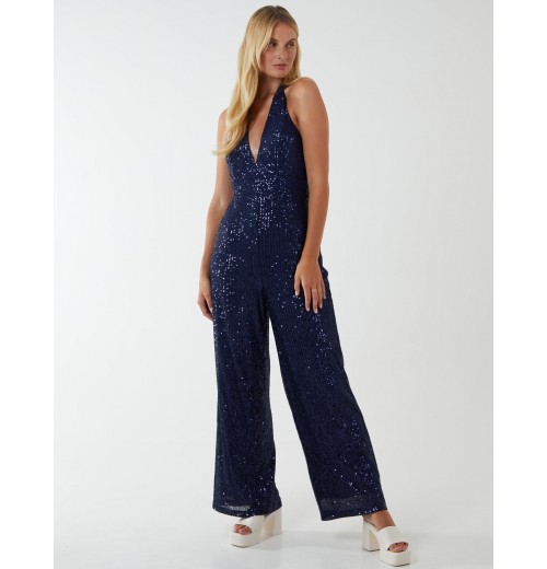 Halter Neck Plunge Jumpsuit