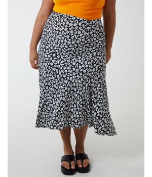 Curve Asymmetric Seam Midi Skirt