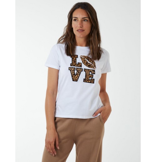 Leopard Print 'Love' Lips T-Shirt