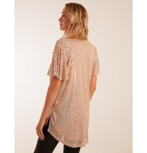 Angel Sleeve V Neck Sequin Top