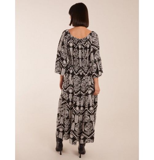 Print Button Front Scoop Neck Maxi Dress