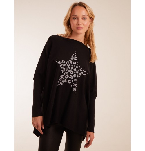 Leopard Star Print Button Back Batwing Top