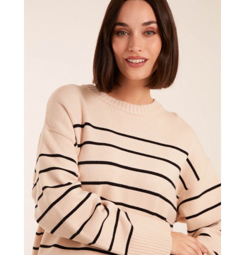 Thin Stripe Crew Neck Chunky Jumper